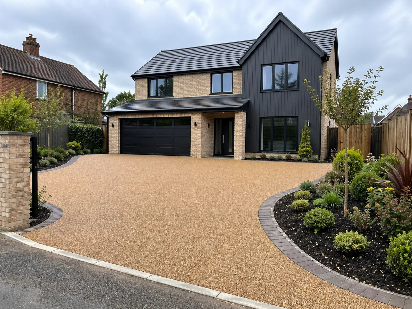 Modern luxury home with a pristine resin bound driveway