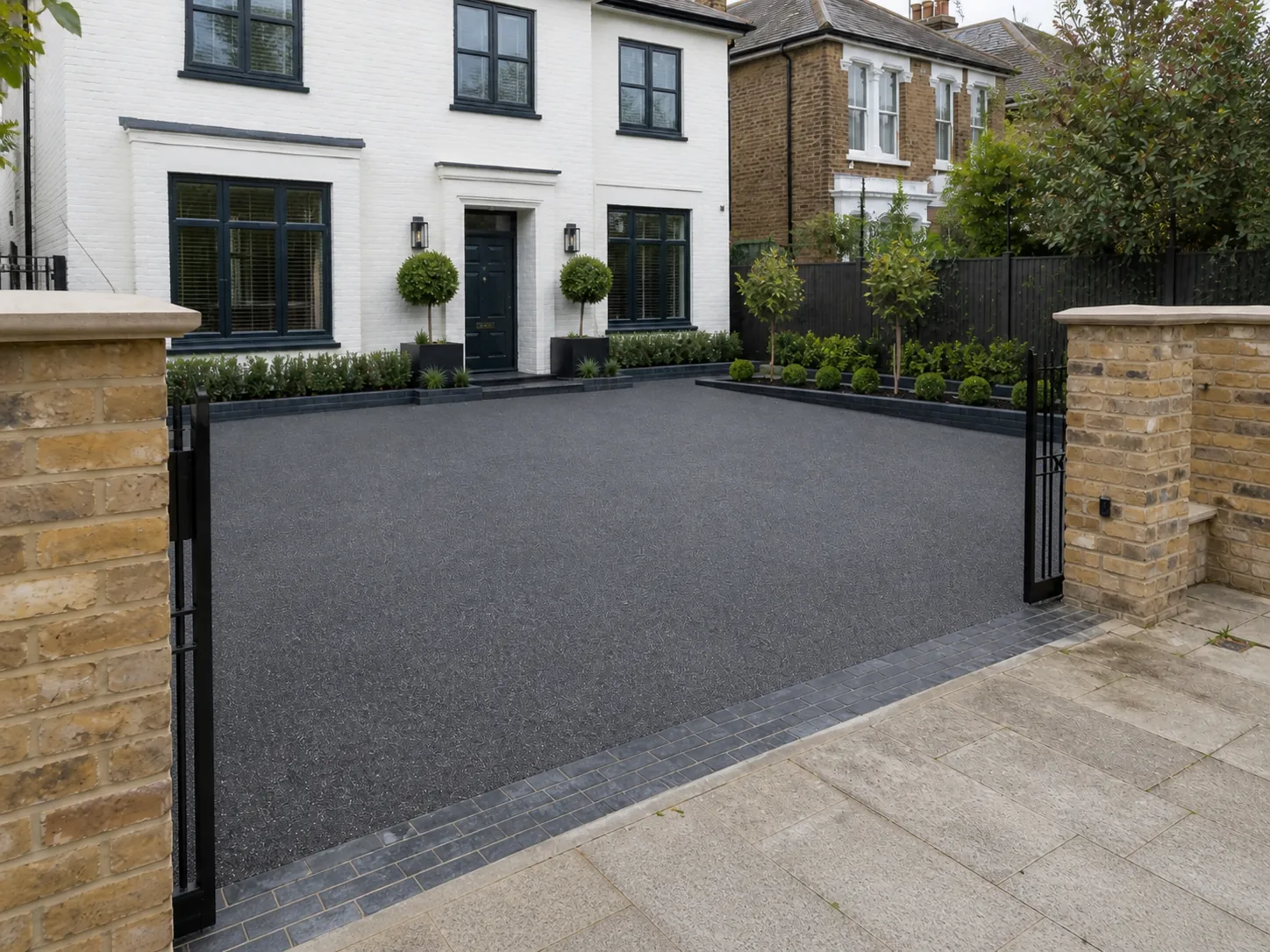 London resin bound driveway with gated entrance view