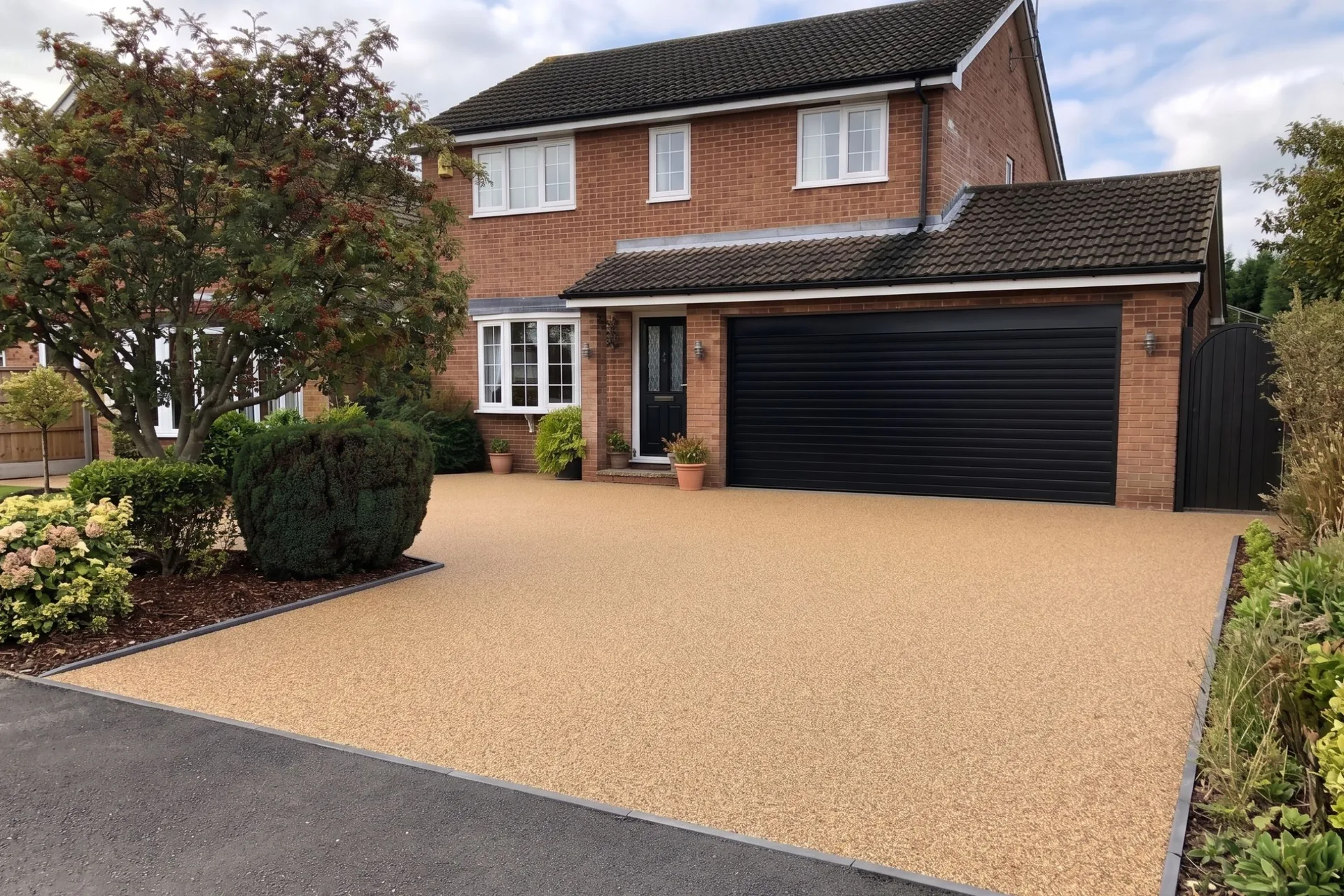 Finished UK resin bound driveway outside a home